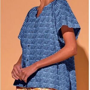 Tucker Short Sleeve Classic Blouse Indigo Sound in Silk Cotton